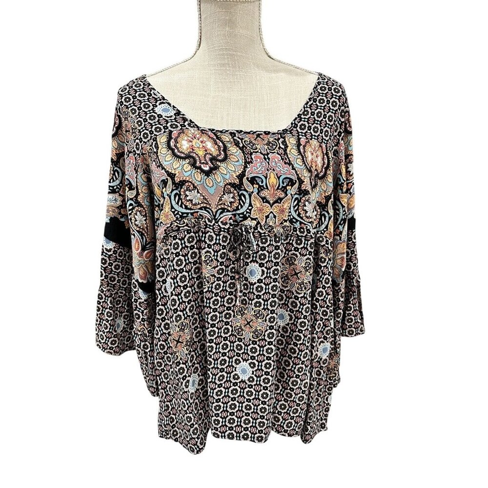 Haute Project Womens XL Bohemian Paisley Geometric Print Blouse/Bell Sleeves